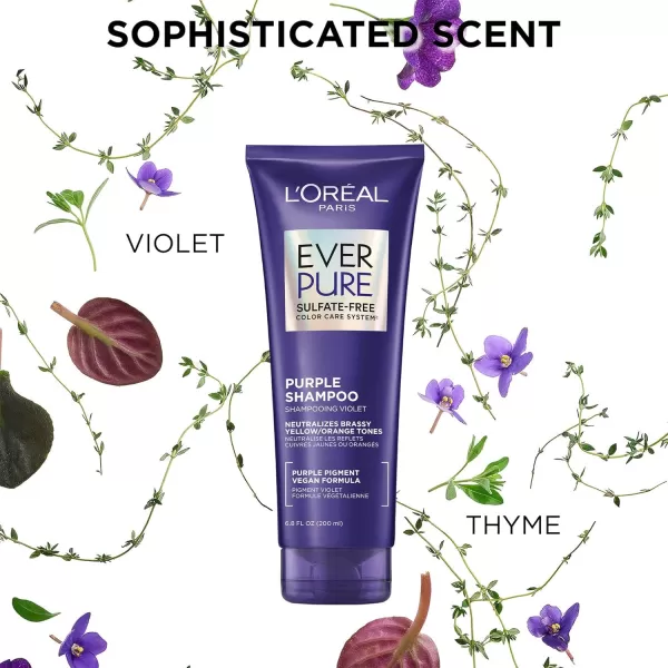 L’Oreal Paris Sulfate Free Brass Toning Purple Shampoo for Blonde, Bleached, Silver, or Brown Highlighted Hair, EverPure, 6.8 Fl Oz 