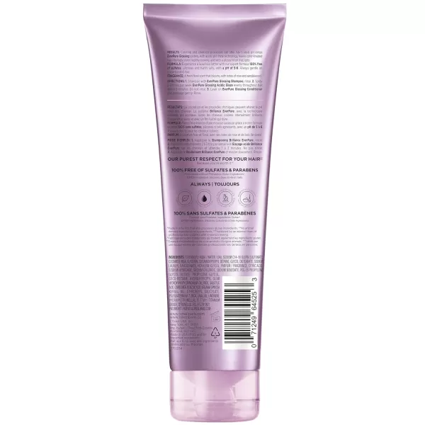L'Oreal Paris Sulfate Free Glossing Shampoo, Intensifies Hair Shine &amp; Smoothness, pH Balanced &amp; Argan Oil Infused Vegan Hair Care, EverPure, 8.5 Fl Oz