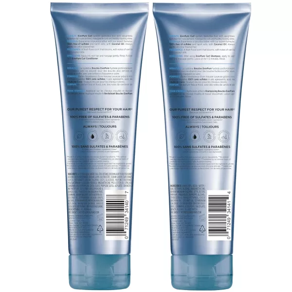 L'Oreal Paris Sulfate Free Shampoo and Conditioner for Curly Hair, Lightweight, Anti-Frizz Hair Care with Coconut Oil, EverPure, 8.5 Fl Oz, Set of 2 