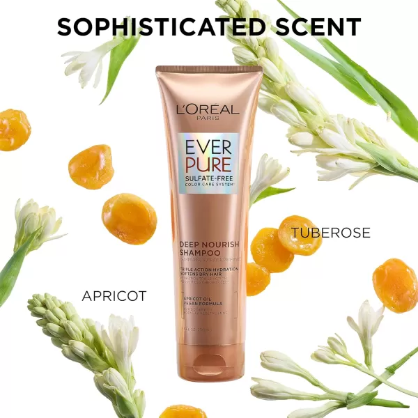 L'Oreal Paris Sulfate Free Shampoo and Conditioner for Dry Hair, Triple Action Hydration for Dry, Brittle or Color Treated Hair, Apricot Oil Infused Hair Care, EverPure, 8.5 Fl Oz, Set of 2
