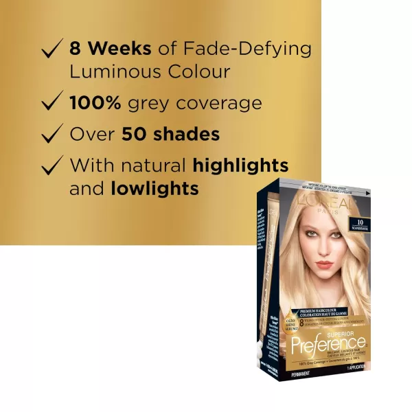 L'Oreal Paris Superior Preference Fade-Defying + Shine Permanent Hair Color, 9.5N Lightest Natural Blonde, Pack of 3, Hair Dye