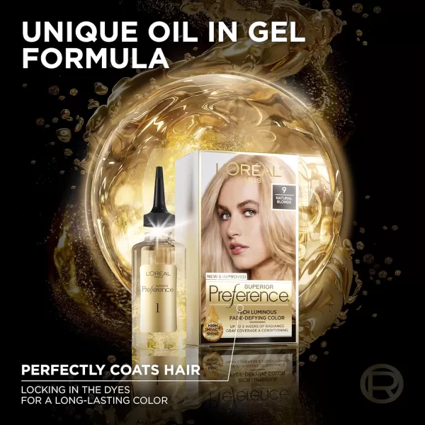 L'Oreal Paris Superior Preference Fade-Defying + Shine Permanent Hair Color, 9.5N Lightest Natural Blonde, Pack of 3, Hair Dye