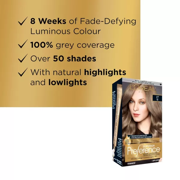L'Oreal Paris Superior Preference Fade-Defying + Shine Permanent Hair Color, 9.5N Lightest Natural Blonde, Pack of 3, Hair Dye