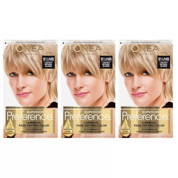 L'Oreal Paris Superior Preference Fade-Defying + Shine Permanent Hair Color, 9.5N Lightest Natural Blonde, Pack of 3, Hair Dye