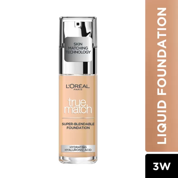 L'Oreal Paris True Match Super-Blendable Foundation, Medium Coverage Liquid Foundation Makeup, W8, Medium Deep, 1 Fl Oz