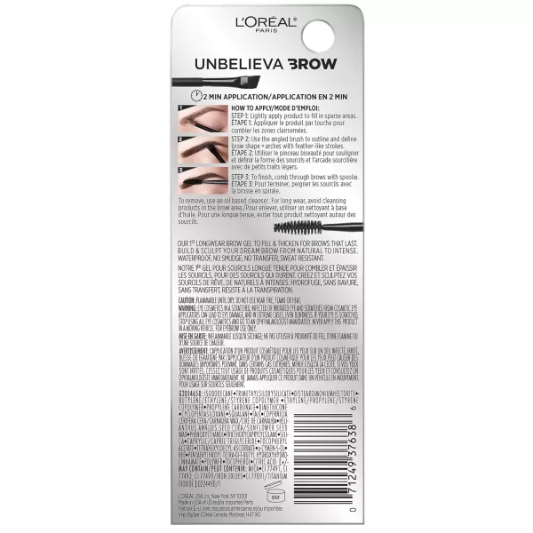 L'Oreal Paris Unbelieva-Brow Longwear Waterproof Tinted Brow Gel, Smudge-resistant, Transfer- Proof, Quick Drying, Easy and quick application with precise brush, Blonde, 0.15 fl. oz.