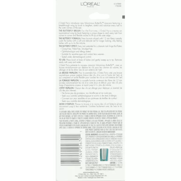 L'Oreal Paris Voluminous Butterfly Mascara, Washable, Blackest Black, 0.22 Fl. Oz., 1 Count