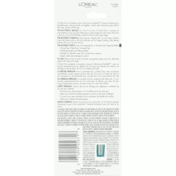 L'Oreal Paris Voluminous Butterfly Mascara, Washable, Blackest Black, 0.22 Fl. Oz., 1 Count