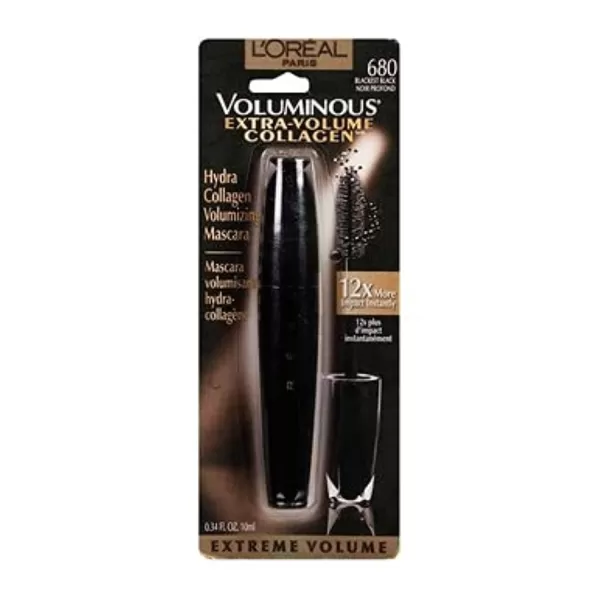 L'Oreal Paris Voluminous Extra Volume Collagen Plumping Mascara, Blackest Black, 0.34 Fl Oz, 2 Count
