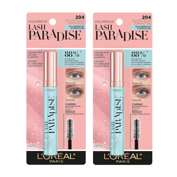 L'Oreal Paris Voluminous Lash Paradise Waterproof Mascara, Blackest Black, 0.25 Fl Oz 