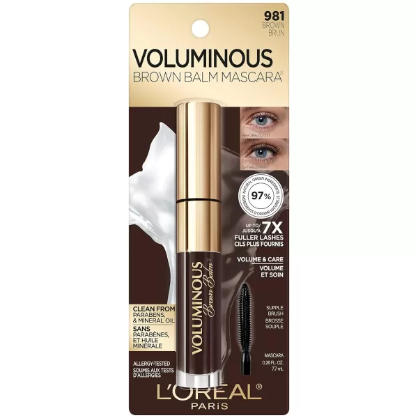 L'Oreal Paris Voluminous Noir Balm Volumizing Mascara, Washable, Black, 0.26 Fl Oz., 1 Count