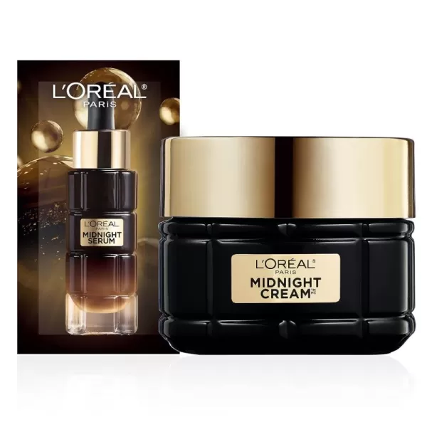 L'Oreal Paris Age Perfect Anti-Aging Midnight Face Serum 1 oz + Midnight Cream 1.7 oz, Smooths Wrinkles &amp; Firms Skin + Eye Cream &amp; Serum Sample