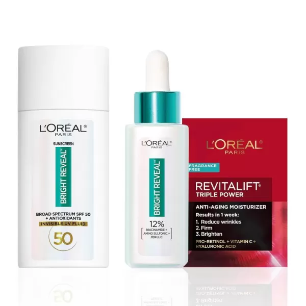 L’Oréal Paris Bright Reveal 12% [Niacinamide + Amino Sulfonic + Ferulic] Dark Spot Serum 1oz + Moisturizer Sample