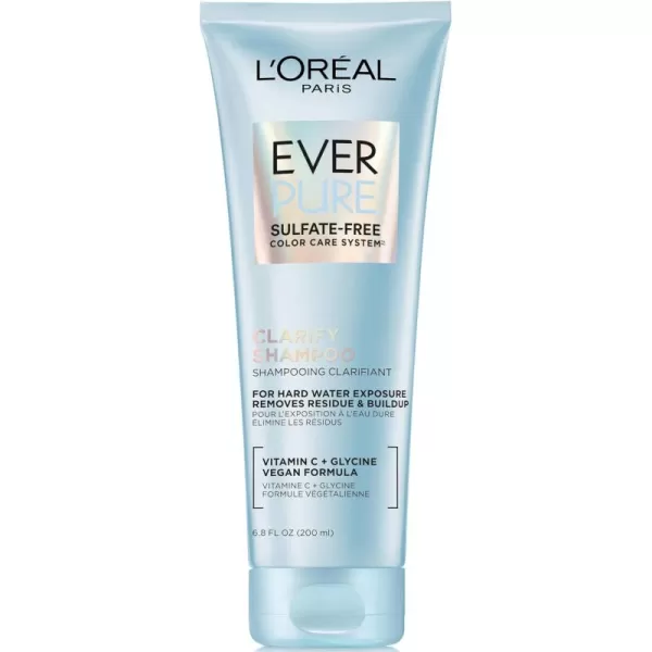 L'Oreal Paris Clarify Sulfate Free Shampoo with Antioxidants, Clarifying Shampoo for Hard Water Exposure and Styling Build-up, EverPure, 6.8 Fl Oz)