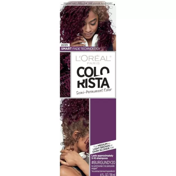 L'Oreal Paris Colorista Semi Permanent Hair Color for Brunettes, Color Depositing Hair Mask Formula, Maroon