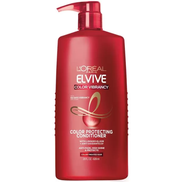 L'Oreal Paris Elvive Color Vibrancy Protecting Conditioner, for Color Treated Hair, Conditioner with Linseed Elixir and Anti-Oxidants, for Anti-Fade, High Shine, and Color Protection, 28 Fl Oz)