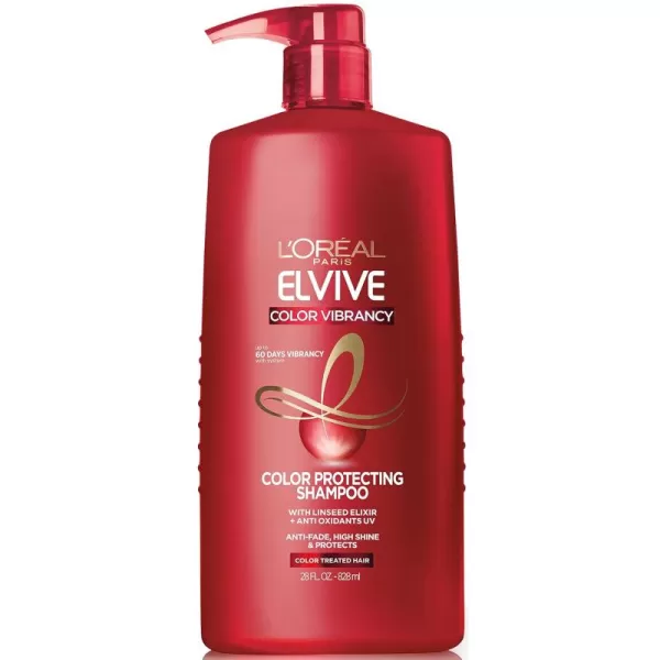 L'Oreal Paris Elvive Color Vibrancy Protecting Shampoo, for Color Treated Hair, Shampoo with Linseed Elixir and Anti-Oxidants, for Anti-Fade, High Shine, and Color Protection, 28 Fl Oz)