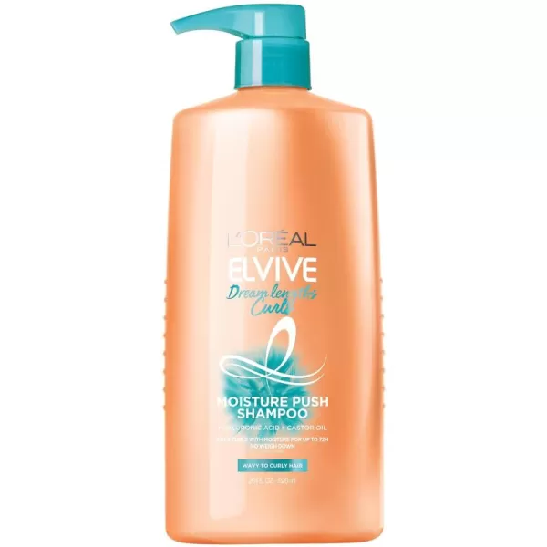 L’Oréal Paris Elvive Dream Lengths Curls Moisture Push Shampoo, Paraben-Free with Hyaluronic Acid and Castor Oil. Best for wavy hair to curly hair, 28 fl oz