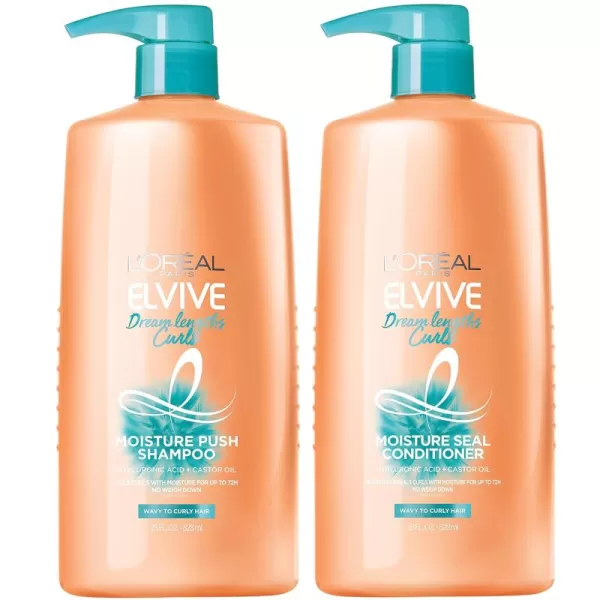 L’Oréal Paris Elvive Dream Lengths Curls Moisture Push Shampoo, Paraben-Free with Hyaluronic Acid and Castor Oil. Best for wavy hair to curly hair, 28 fl oz