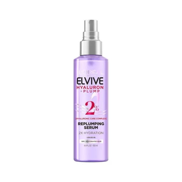 L'Oreal Paris Elvive Hyaluron Plump Moisture Plump Hair Serum for Dehydrated, Dry Hair with Hyaluronic Acid Care Complex, Paraben-Free, 4.4 Fl Oz