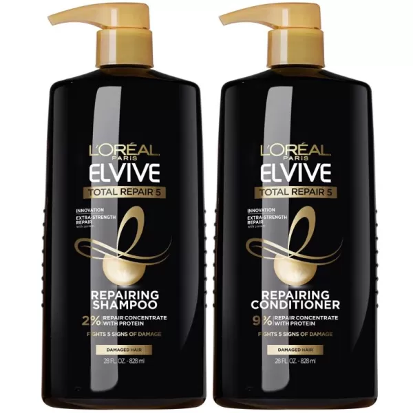 L'Oreal Paris Elvive Total Repair 5 Repairing Shampoo and Conditioner for Damaged Hair, 28 Ounce 