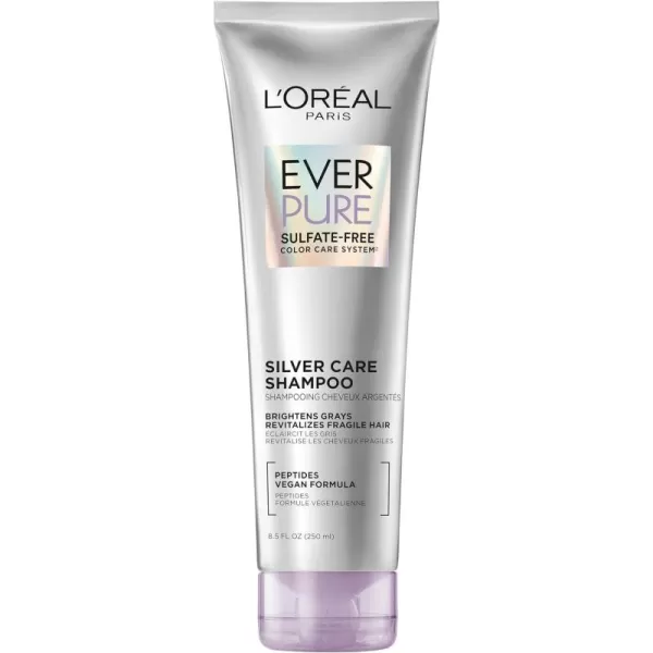 L'Oreal Paris EverPure Silver Care Sulfate Free Shampoo, Brightening and Nourishing Hair Care for Gray and Silver Hair, Vegan Formula with Peptides, 8.5 Fl Oz)