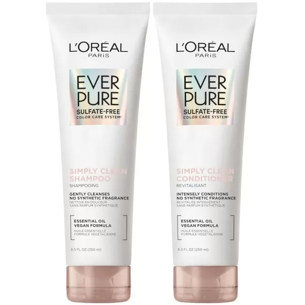 L'Oreal Paris EverPure Sulfate Free Simply Clean Shampoo and Conditioner Set, Hydrating Hair Care with Rosemary Essential Oils, 1 Kit 