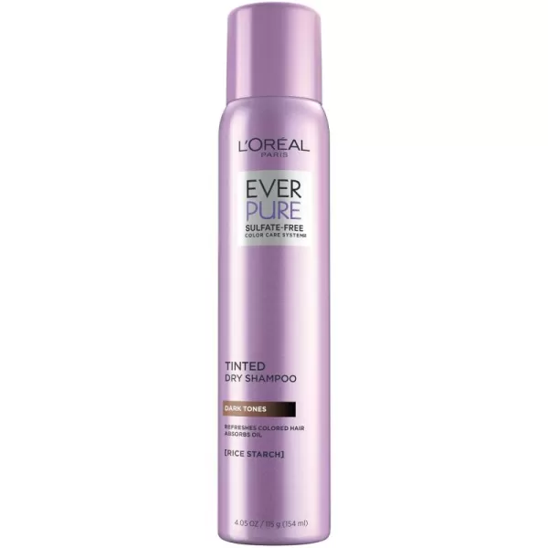 L’Oréal Paris EverPure Sulfate Free Tinted Dry Shampoo for Dark Hair, for Brown and Black Hair, Absorbs Oil, Refreshes Colored Hair, with Rice Starch, Vegan Formula, Paraben and Gluten Free, 4 fl oz)