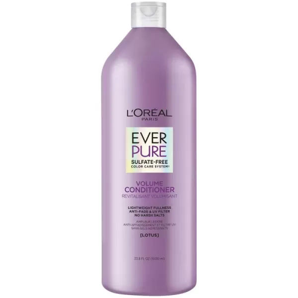 L'Oreal Paris EverPure Volume Sulfate Free Conditioner for Color-Treated Hair, Volume + Shine for Fine, Flat Hair, with Lotus Flower, 11 Fl; Oz 