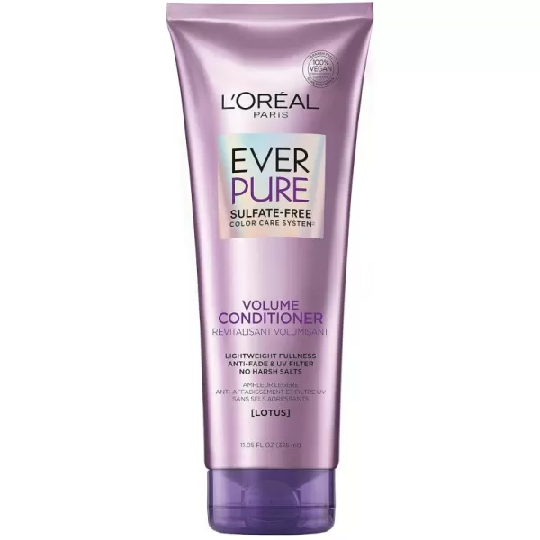 L'Oreal Paris EverPure Volume Sulfate Free Conditioner for Color-Treated Hair, Volume + Shine for Fine, Flat Hair, with Lotus Flower, 11 Fl; Oz 