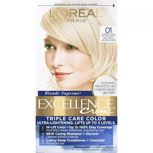 L'Oreal Paris Excellence Creme Permanent Hair Color, 4 Dark Brown, 100 percent Gray Coverage Hair Dye, Pack of 2
