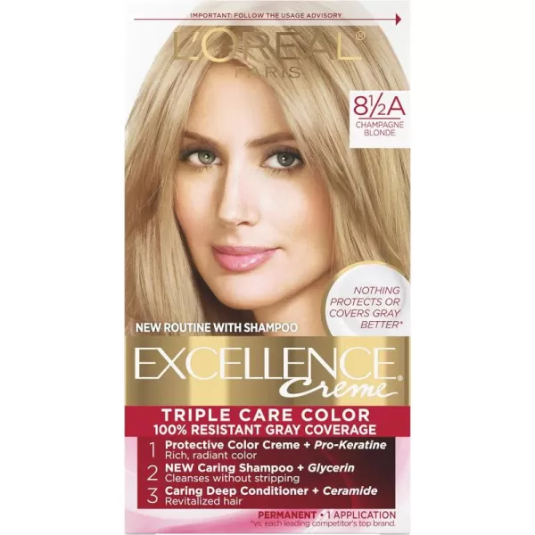 L'Oreal Paris Excellence Creme Permanent Hair Color, 4 Dark Brown, 100 percent Gray Coverage Hair Dye, Pack of 2