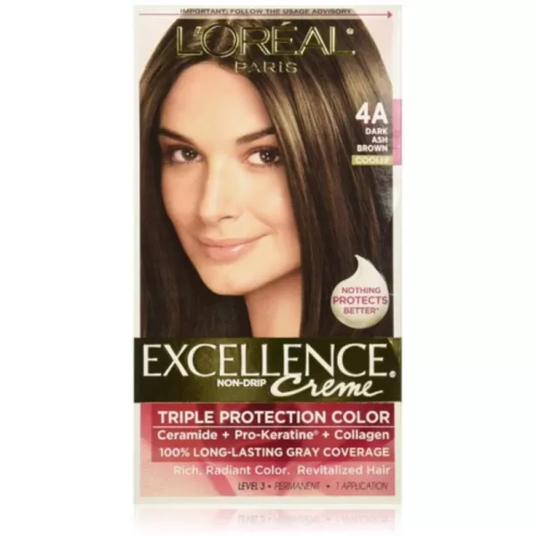 L'Oreal Paris Excellence Creme Permanent Hair Color, 4 Dark Brown, 100 percent Gray Coverage Hair Dye, Pack of 2
