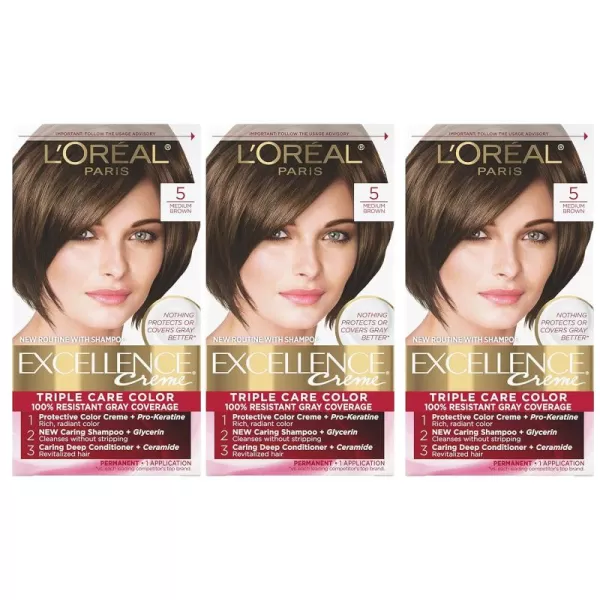 L'Oreal Paris Excellence Creme Permanent Hair Color, 4 Dark Brown, 100 percent Gray Coverage Hair Dye, Pack of 2