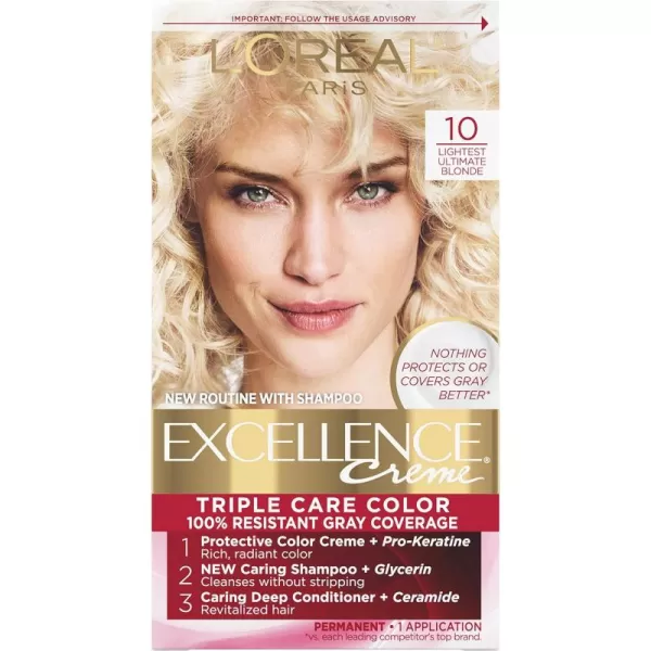 L'Oreal Paris Excellence Creme Permanent Hair Color, 8 Medium Blonde, 100 percent Gray Coverage Hair Dye, Pack of 2