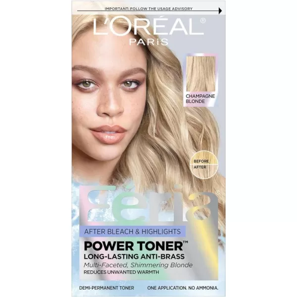 L'Oreal Paris Feria Long-Lasting Anti Brass Power Hair Toner, Ammonia Free Demi Permanent Hair Color, Pearl Blonde Hair Toner, 1 Application