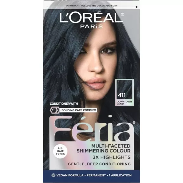 L'Oreal Paris Feria Multi-Faceted Shimmering Permanent Hair Color, 20 Black Leather , Pack of 1, Hair Dye