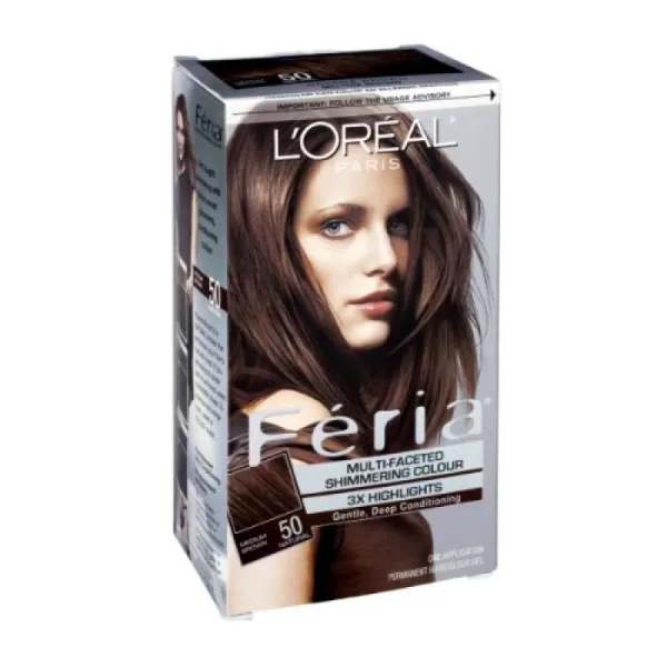 L'Oreal Paris Feria Multi-Faceted Shimmering Permanent Hair Color, B61 Downtown Brown, Hair Dye Kit, Pack of 2