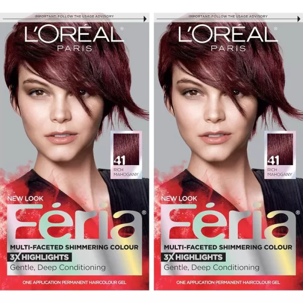 L'Oreal Paris Feria Multi-Faceted Shimmering Permanent Hair Color, B61 Downtown Brown, Hair Dye Kit, Pack of 2)