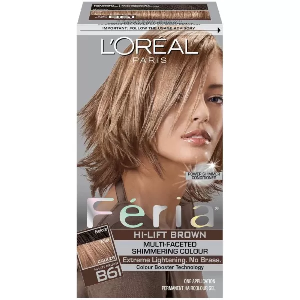 L'Oreal Paris Feria Multi-Faceted Shimmering Permanent Hair Color, B61 Downtown Brown, Hair Dye Kit, Pack of 2
