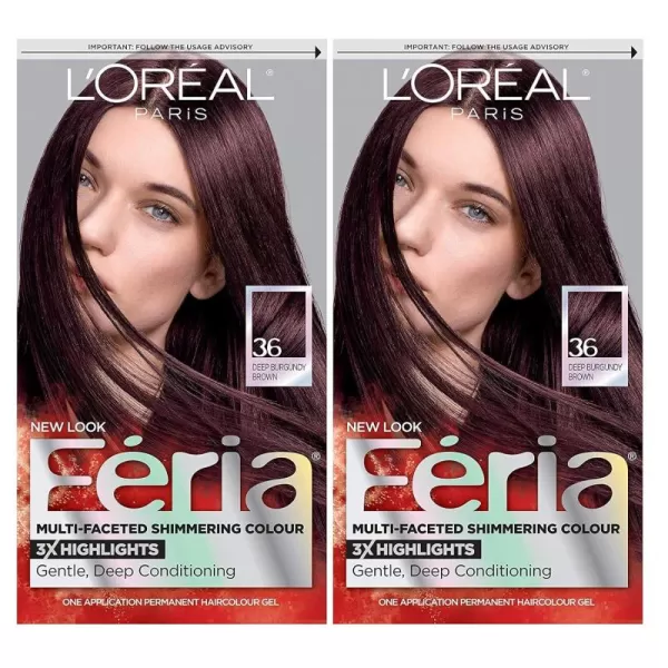 L'Oreal Paris Feria Multi-Faceted Shimmering Permanent Hair Color, B61 Downtown Brown, Hair Dye Kit, Pack of 2)