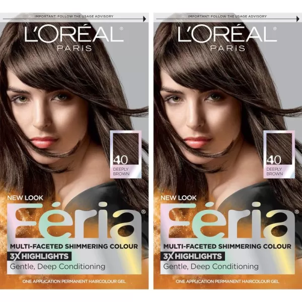 L'Oreal Paris Feria Multi-Faceted Shimmering Permanent Hair Color, B61 Downtown Brown, Hair Dye Kit, Pack of 2