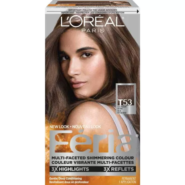L'Oreal Paris Feria Multi-Faceted Shimmering Permanent Hair Color, B61 Downtown Brown, Hair Dye Kit, Pack of 2)