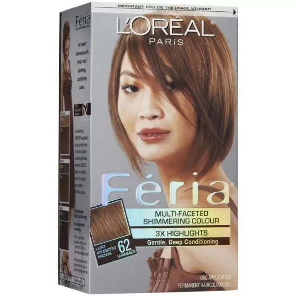 L'Oreal Paris Feria Multi-Faceted Shimmering Permanent Hair Color, B61 Downtown Brown, Hair Dye Kit, Pack of 2