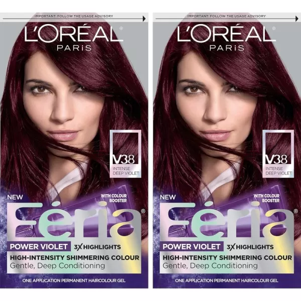 L'Oreal Paris Feria Multi-Faceted Shimmering Permanent Hair Color Hair Dye, V38 Violet Noir 