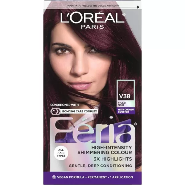 L'Oreal Paris Feria Multi-Faceted Shimmering Permanent Hair Color Hair Dye, V38 Violet Noir )