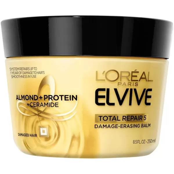 L'Oreal Paris Hair Care Elvive Total Repair 5 Damage Erasing Balm, Conditioning Hair Mask for Damaged Hair, with Almond and Protein, 8.5 fl; oz, 