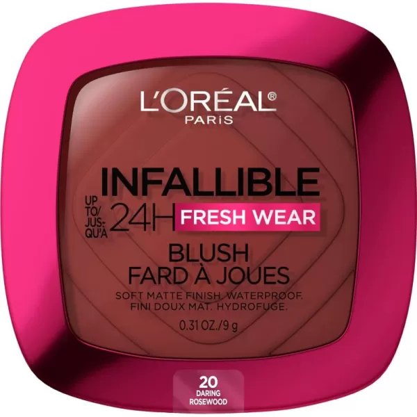 L'Oreal Paris Infallible Up to 24H Fresh Wear Soft Matte Blush, Blendable, Long-Lasting and Waterproof Cheek Make Up, Fearless Coral 05, 0.31 Oz