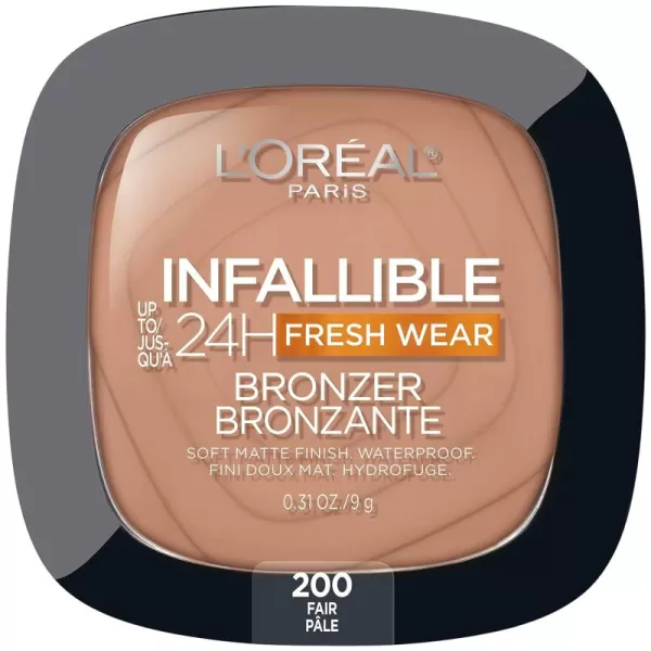 L'Oreal Paris Infallible Up to 24H Fresh Wear Soft Matte Longwear Bronzer. Waterproof, heatproof, Transfer, humidity and sweatproof, Light Medium, 0.31 oz