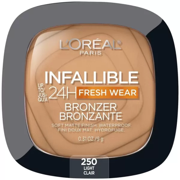 L'Oreal Paris Infallible Up to 24H Fresh Wear Soft Matte Longwear Bronzer. Waterproof, heatproof, Transfer, humidity and sweatproof, Light Medium, 0.31 oz